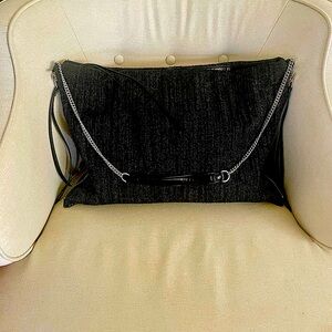 All Saints Fleur De Lis Black Denim Hobo Bag